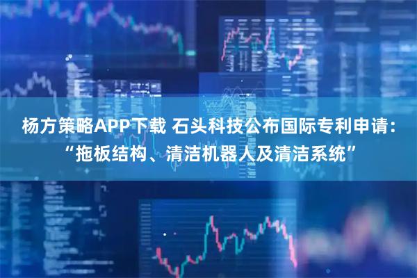 杨方策略APP下载 石头科技公布国际专利申请：“拖板结构、清洁机器人及清洁系统”